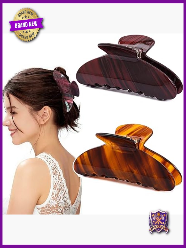Large 4 Inch Acetate Hair Claw Clips 2 Pack For All Hair Types